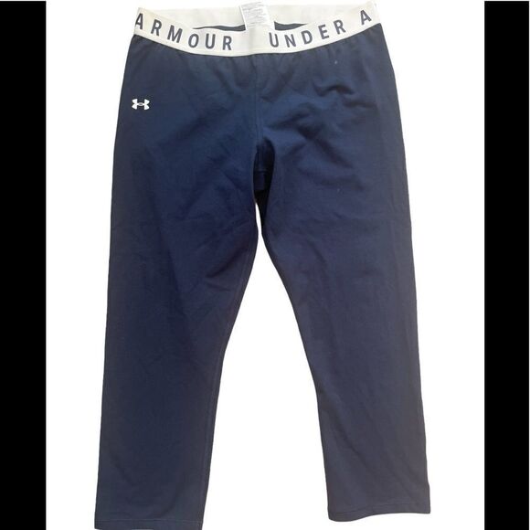 𝅺New with tags Under Armour crop fitted navy blue leggings size L - Picture 1 of 3